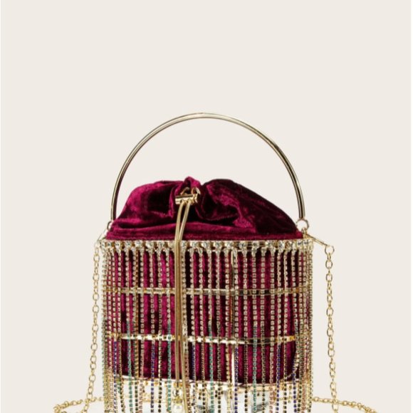 Tassel & Rhinestone Drawstring Bucket Bag - Picture 5 of 7